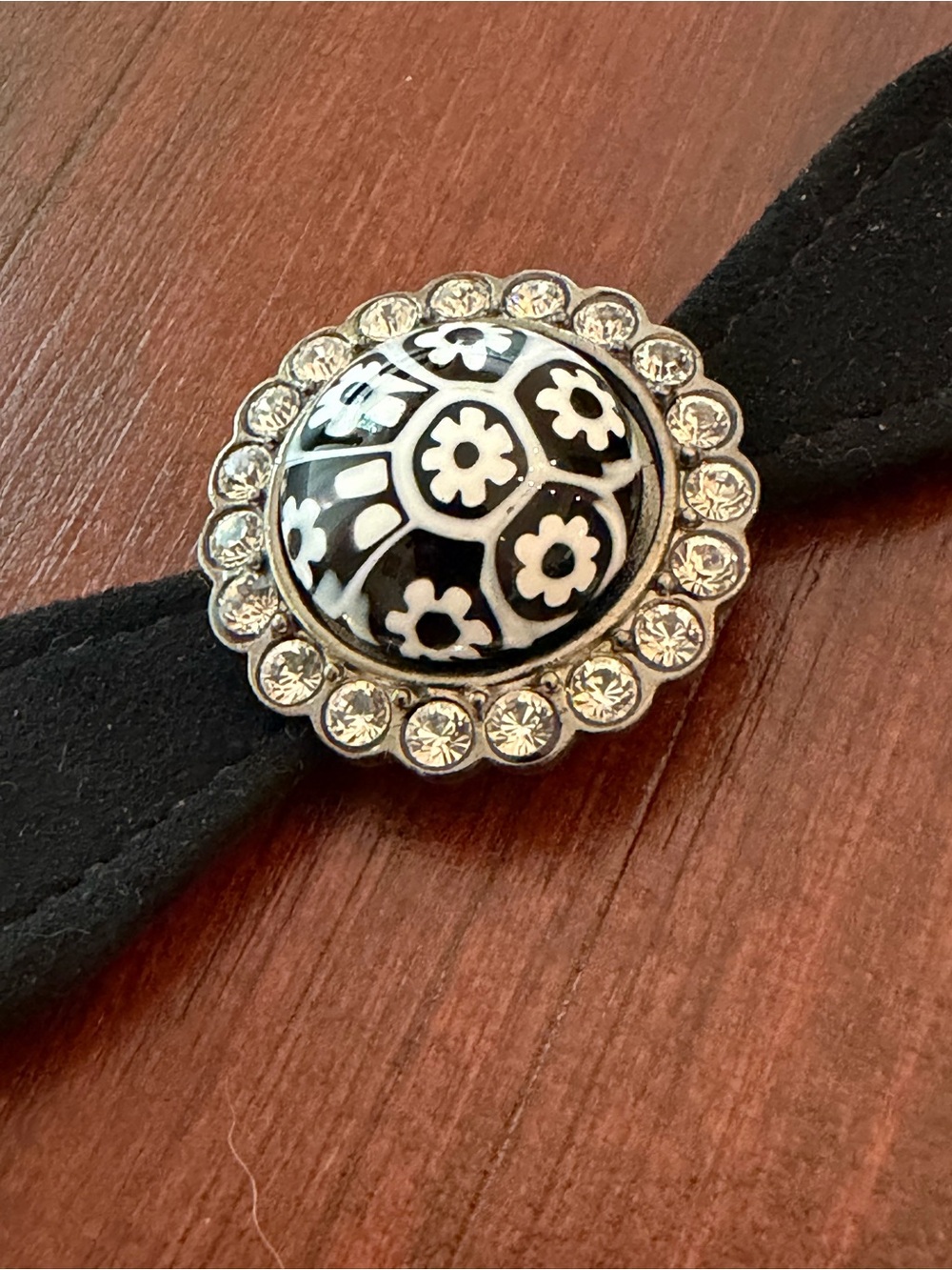 Fred & Lola Black and White Venetian glass cabochon suede cuff Bracelet
